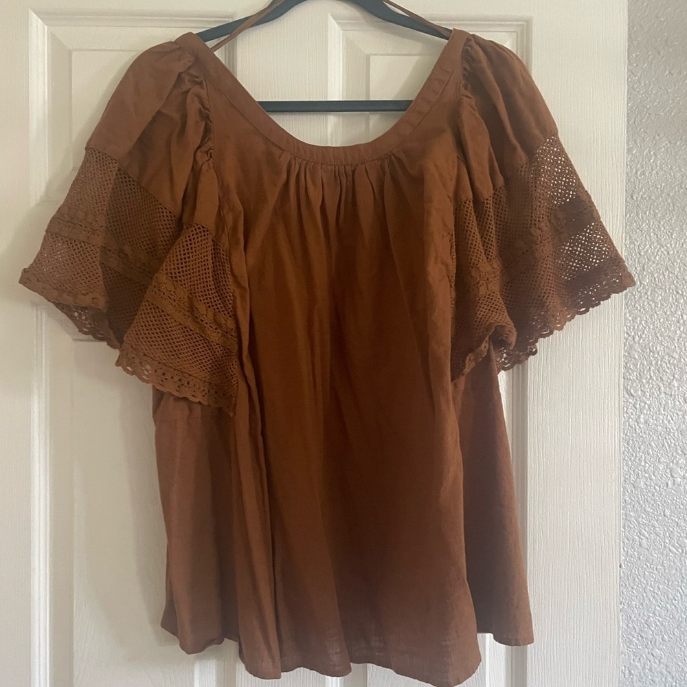 Old Navy Brown Flutter Sleeve Ruffled Blouse